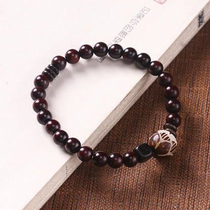 Mythstone Small Leaf Red Sandalwood Lotus Bodhi Seed Carved Protection Double Wrap Bracelet