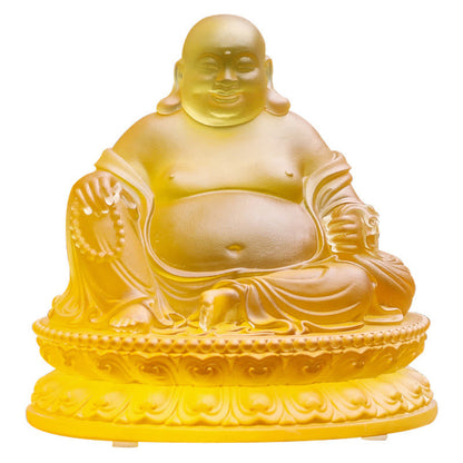 Mythstone Handmade Laughing Buddha Figurine Liuli Crystal Art Piece Wealth Statue Home Decoration