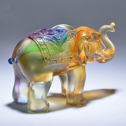 Mythstone Handmade Liuli Crystal Elephant Art Piece Wisdom Wealth Home Decoration