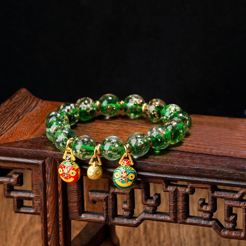 Mythstone Gold Swallowing Beast Family Charm Luminous Fluorescent Liuli Glass Bead Success Bracelet