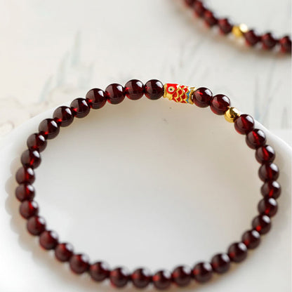 Mythstone 999 Gold Koi Fish Natural Garnet Protection Bracelet