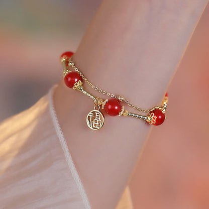 Pulsera de autoaceptación con dije de personaje Fu de ágata roja de Mythstone 