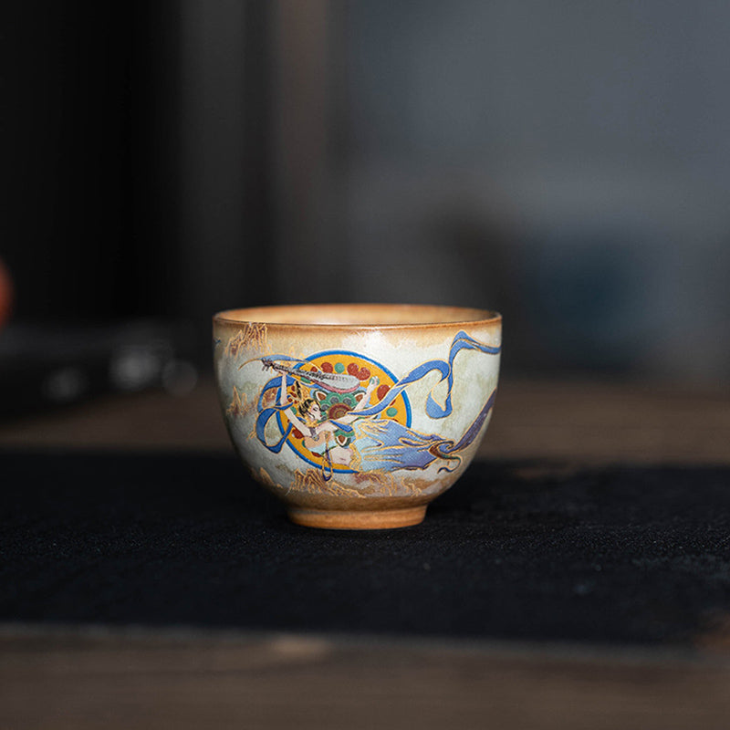 Mythstone Dunhuang Flying Apsaras Ceramic Gaiwan Sancai Teacup Kung Fu Tea Cup With Lid