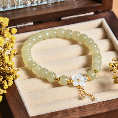 Mythstone 925 Sterling Silver Natural Hetian Jade Luck Flower Bracelet