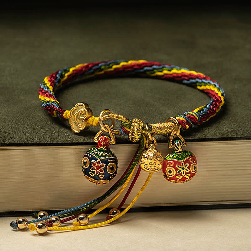 Pulsera de hilo colorido con nudo de reencarnación y suerte familiar con bestia tragadora de oro de Mythstone