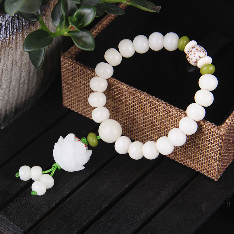 Mythstone Lotus Natural White Bodhi Seed Luck Bracelet