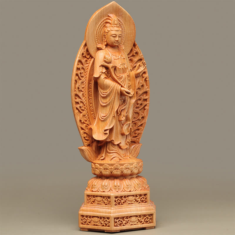 Mythstone Handcrafted Mahasthamaprapta Bodhisattva Thuja Sutchuenensis Wood Optimistic Decoration