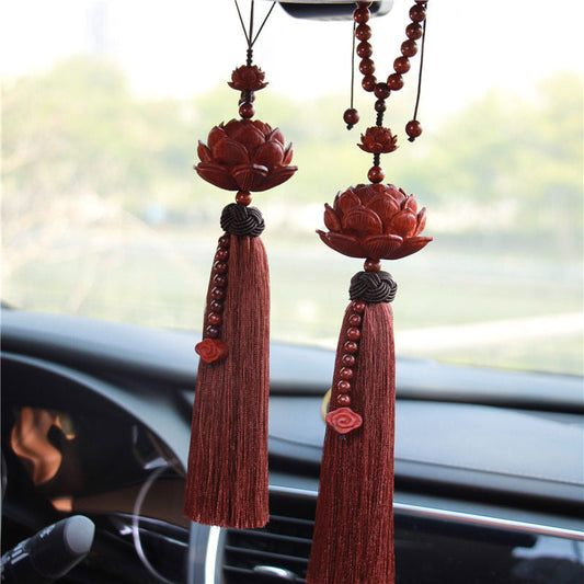 Mythstone Tibetan Small Leaf Red Sandalwood Lotus Luck Protection Tassel Decoration