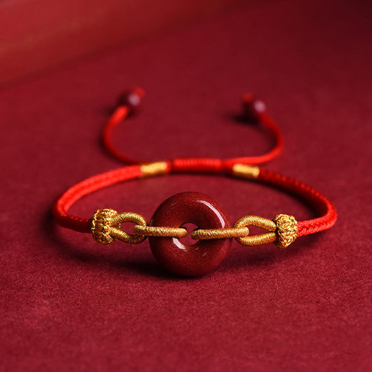 Mythstone Handmade Cinnabar Peace Buckle Blessing Braided Rope Bracelet