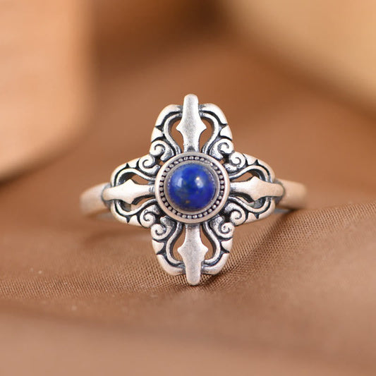 Mythstone Tibet 925 Sterling Silver Natural Lazurite Positive Adjustable Ring