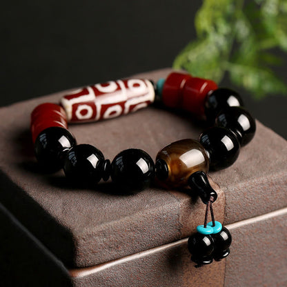 MythStone Tibetan Nine-Eye Dzi Bead Black Onyx Wealth Protection Bracelet