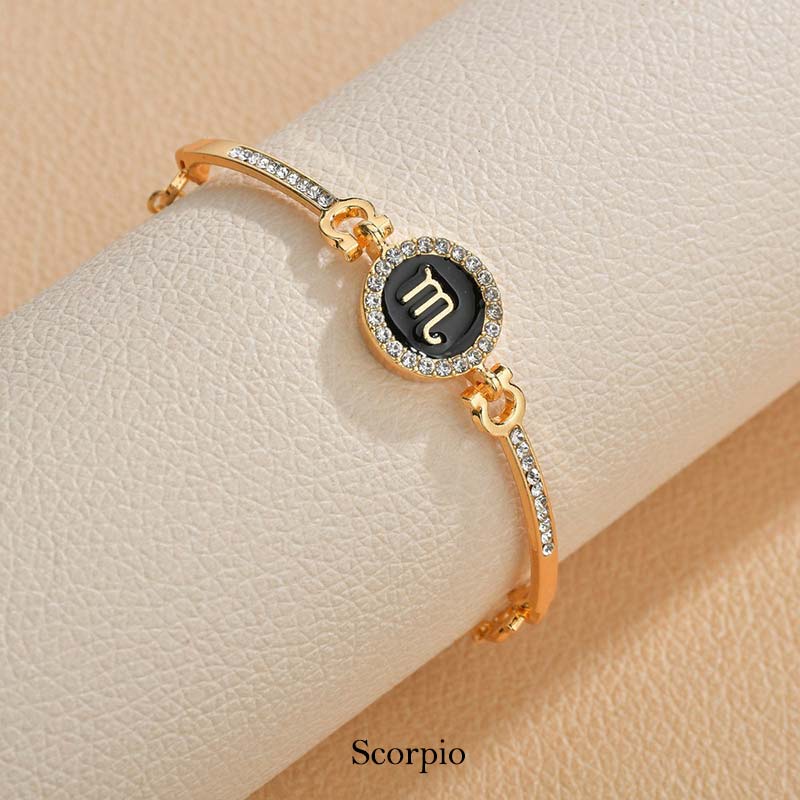 12 Constellations of the Zodiac Rhinestone Chain Adjustable Bracelet