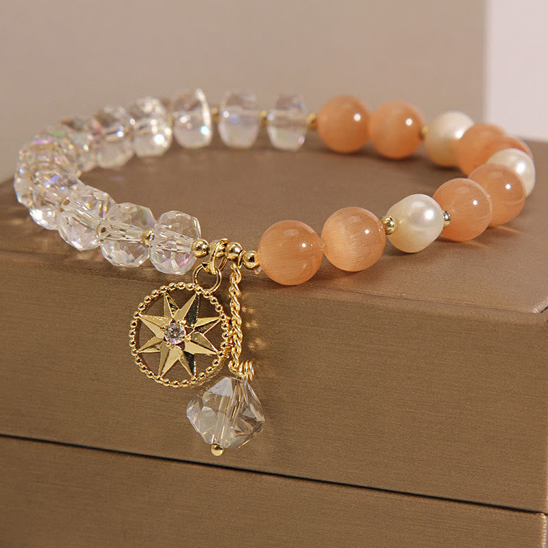 Mythstone Orange Cat's Eye White Crystal Star Support Bracelet