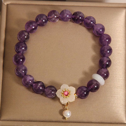 Mythstone Natural Amethyst White Agate Pearl Charm Balance Bracelet