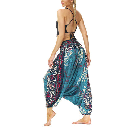 Mythstone Boho Loose Geometric Floral Vine Pattern Harem Trousers Women's Yoga Pants