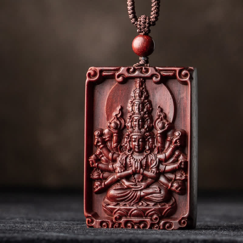 Mythstone Chinese Zodiac Natal Buddha Small Leaf Red Sandalwood Protection Necklace Pendant