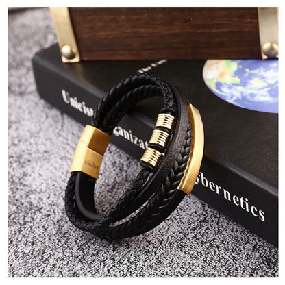 Mythstone Leather Multi-Layer Titanium Steel Balance Braided Magnetic Buckle Bracelet