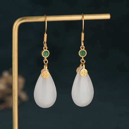 Mythstone FengShui White Jade Luck Drop Earrings