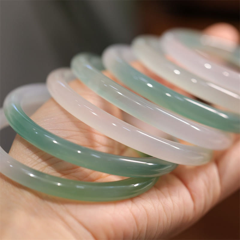 Mythstone Natural White And Green Chalcedony Agate Positive Cuff Bracelet Bangle