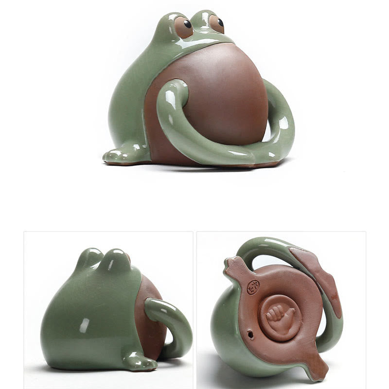 Mythstone FengShui Wealth Lucky Cute Frog Ceramic Tea Pet Figurine Decoration