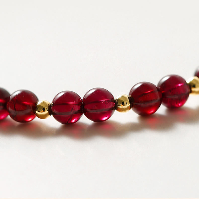 MythStone 14K Gold Natural Garnet Cinnabar Flower Calm Bracelet