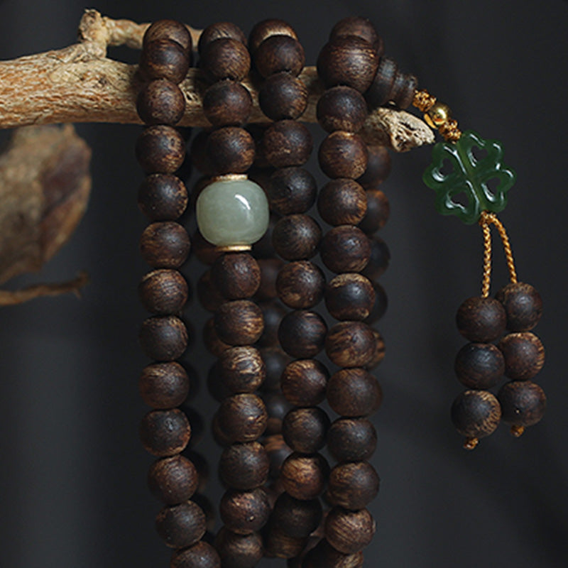 108 Mala Beads Nha Trang Bai Qinan Agarwood Jade 999 Gold Peace Bracelet