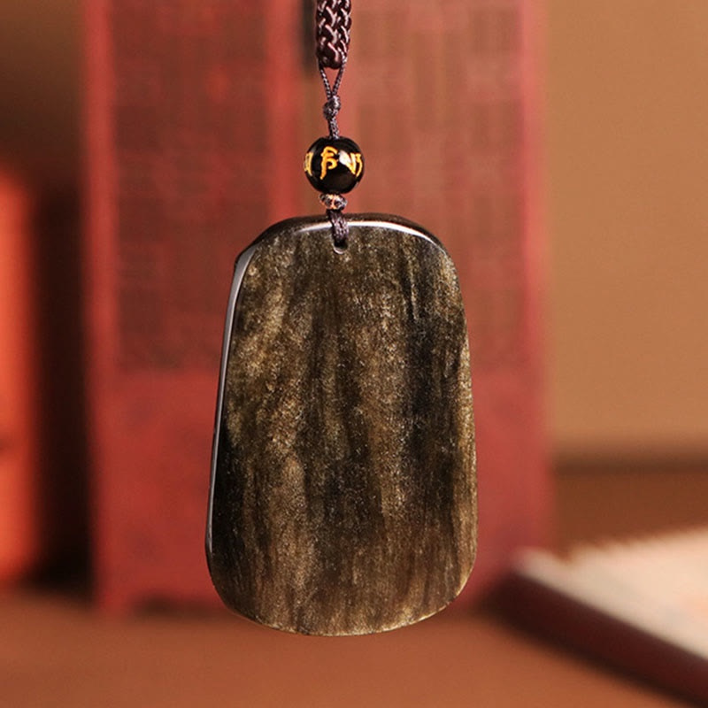 Mythstone Gold Sheen Obsidian Three Goats Bring Good Luck Pattern Wealth Necklace Pendant