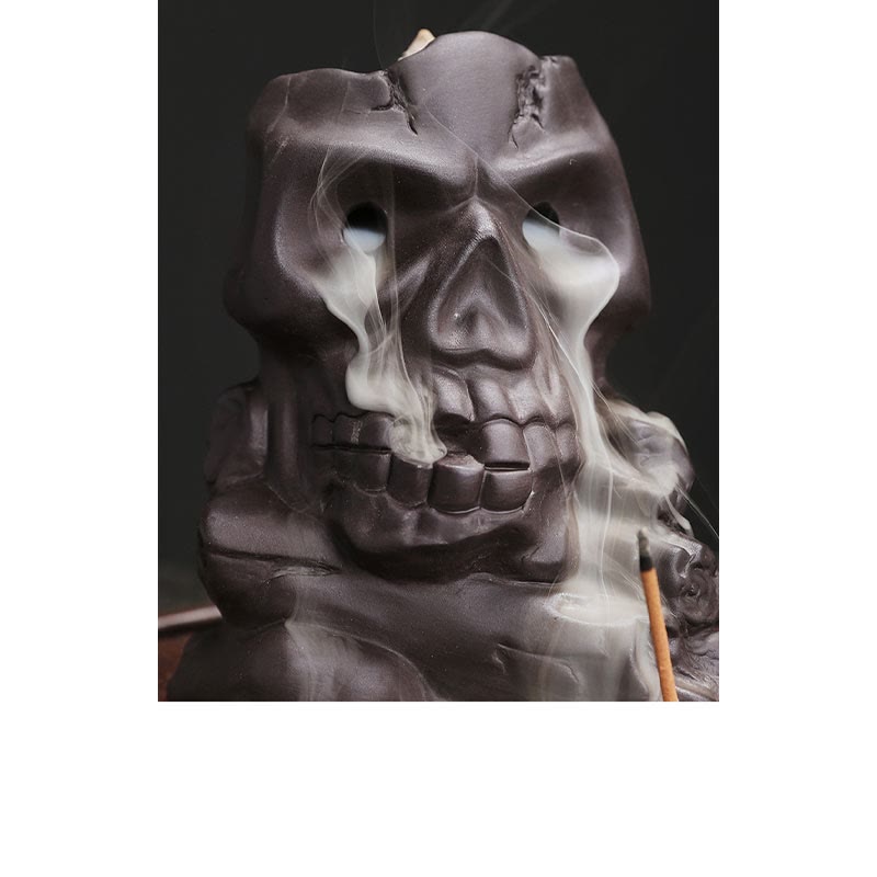 Mythstone Halloween Skull Head Purple Clay Healing Incense Burner Decoration