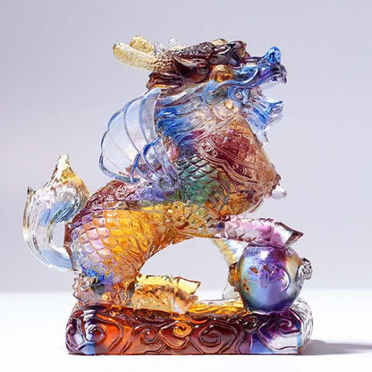 Mythstone Feng Shui Kirin Handmade Liuli Crystal Art Piece Fortune Home Office Decoration