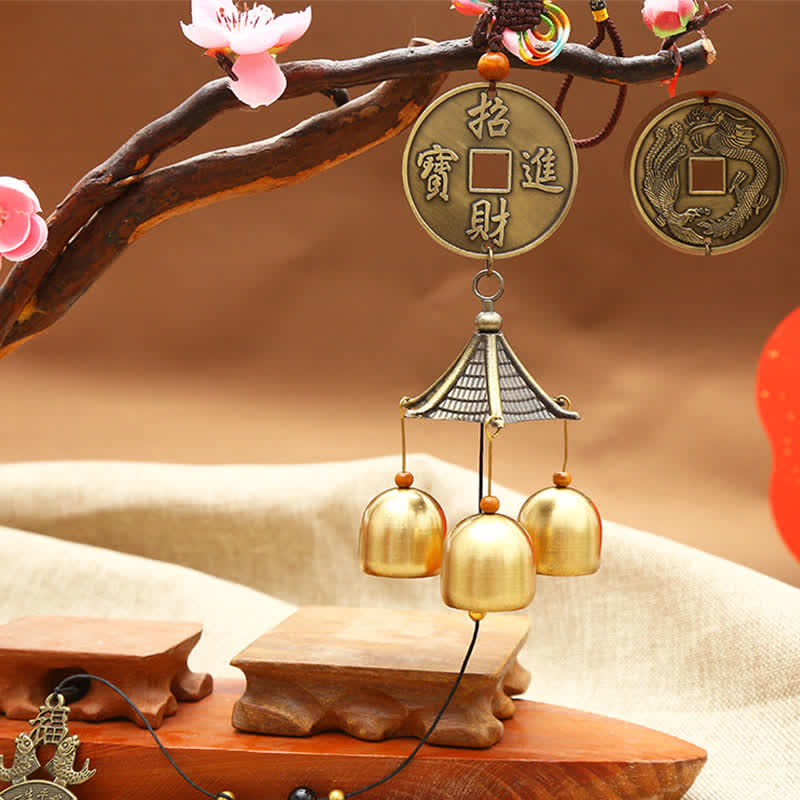 Mythstone Feng Shui Copper Coin Koi Fish Bagua Kirin Wind Chime Bell Luck Wall Hanging Decoration