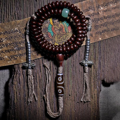 Pulsera de armonía Dorje de cobre con cuentas Dzi de tres ojos y semilla de Bodhi morada de Mythstone Natural Tibet de 108 cuentas Mala