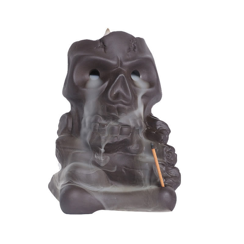 Mythstone Halloween Skull Head Purple Clay Healing Incense Burner Decoration