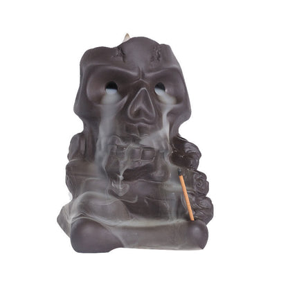 Mythstone Halloween Skull Head Purple Clay Healing Incense Burner Decoration