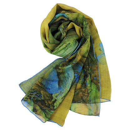 Mythstone A Panorama of Rivers and Mountains 100% Mulberry Silk Scarf Premium Grade 6A Silk Shawl