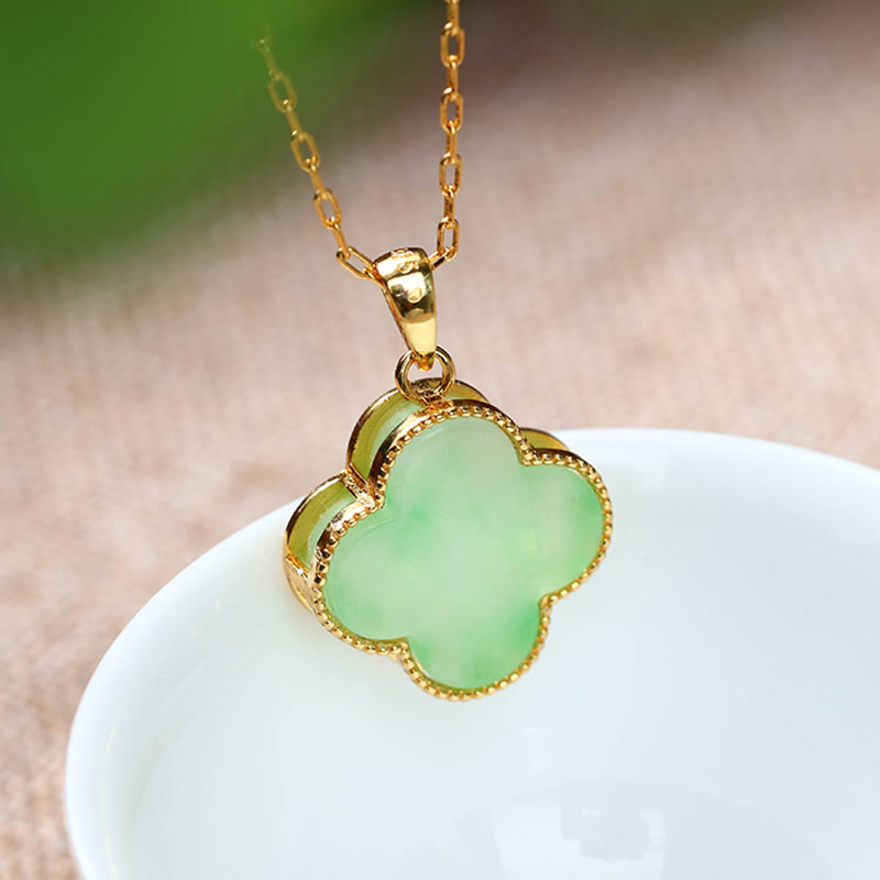 Mythstone Four Leaf Clover Jade Pattern Luck Necklace Pendant