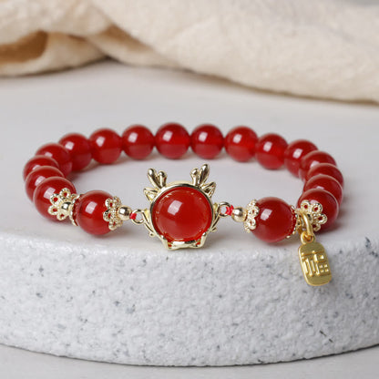 Mythstone Year of the Dragon Red Agate Jade Peace Buckle Fu Character Success Bracelet