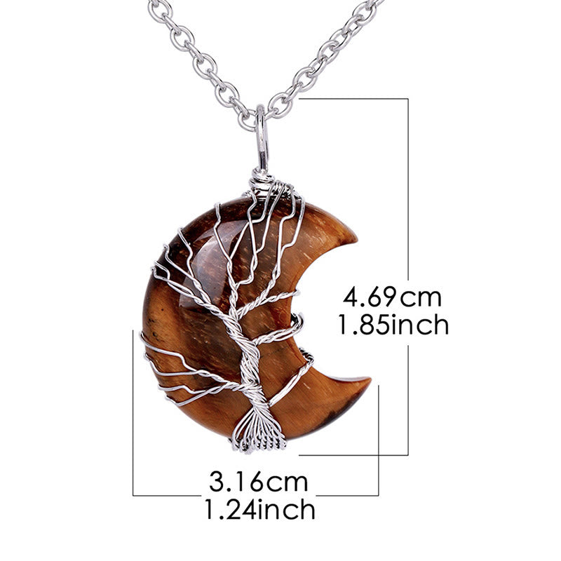 Mythstone Natural Quartz Crystal Moon Tree Of Life Healing Energy Necklace Pendant