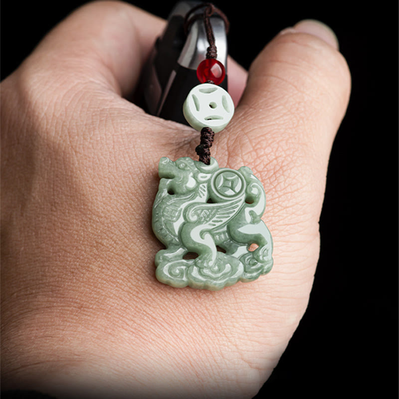 Adorno colgante para teléfono de la prosperidad con piedra de jade natural Mythstone Kirin