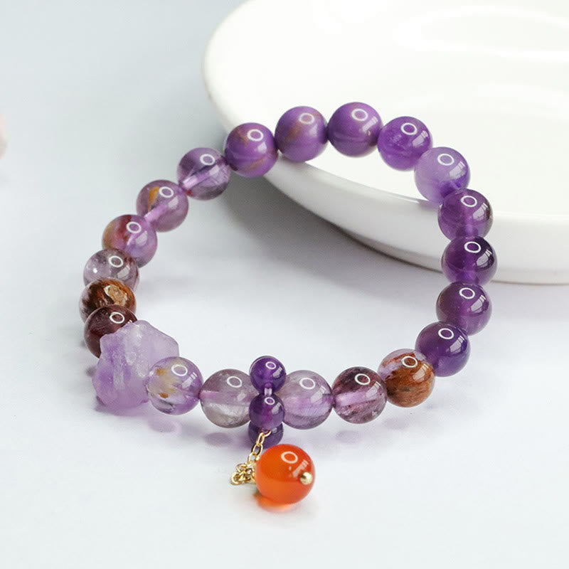 Mythstone Natural Amethyst Purple Phantom Gemstone Spiritual Awareness Bracelet