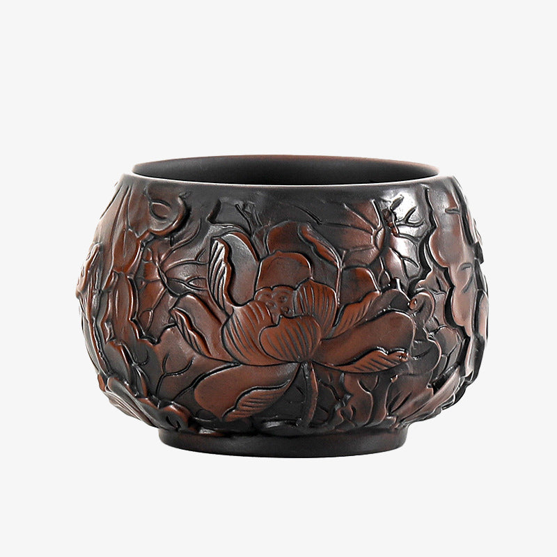 Mythstone Lotus Leaf Flower Landscape Dragon Bamboo Ceramic Teacup Kung Fu Tea Cup Bowl