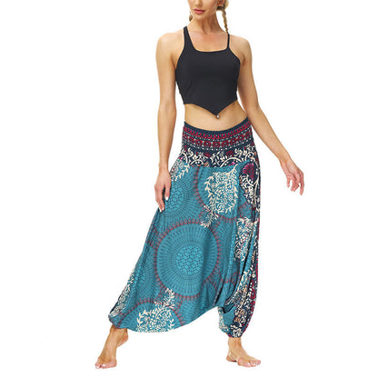 Mythstone Boho Loose Geometric Floral Vine Pattern Harem Trousers Women's Yoga Pants