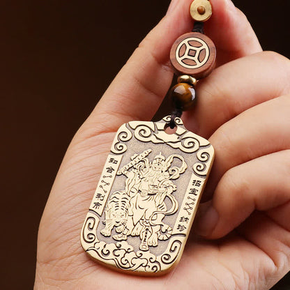 Mythstone God of Wealth Zhao Gongming Copper Protection Necklace Pendant Key Chain