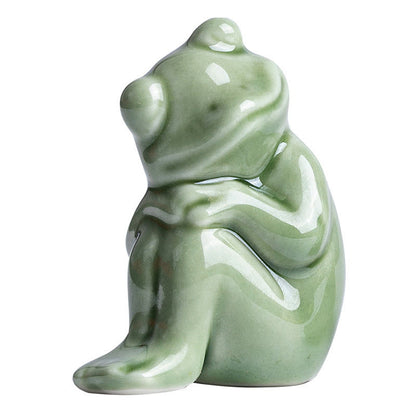 Mythstone Mini Small Meditation Lotus Resting Frog Ceramic Wealth Luck Home Tea Pet Figurine Decoration