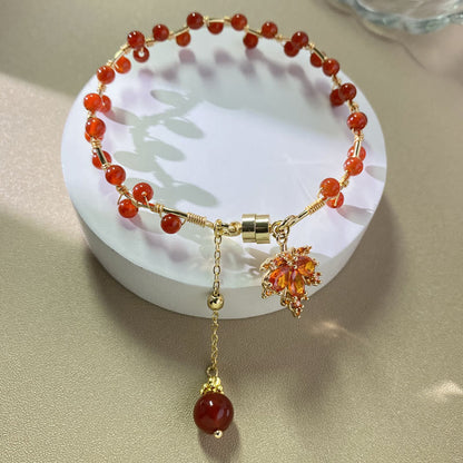 Mythstone Red Maple Leaf Luck Charm Bracelet