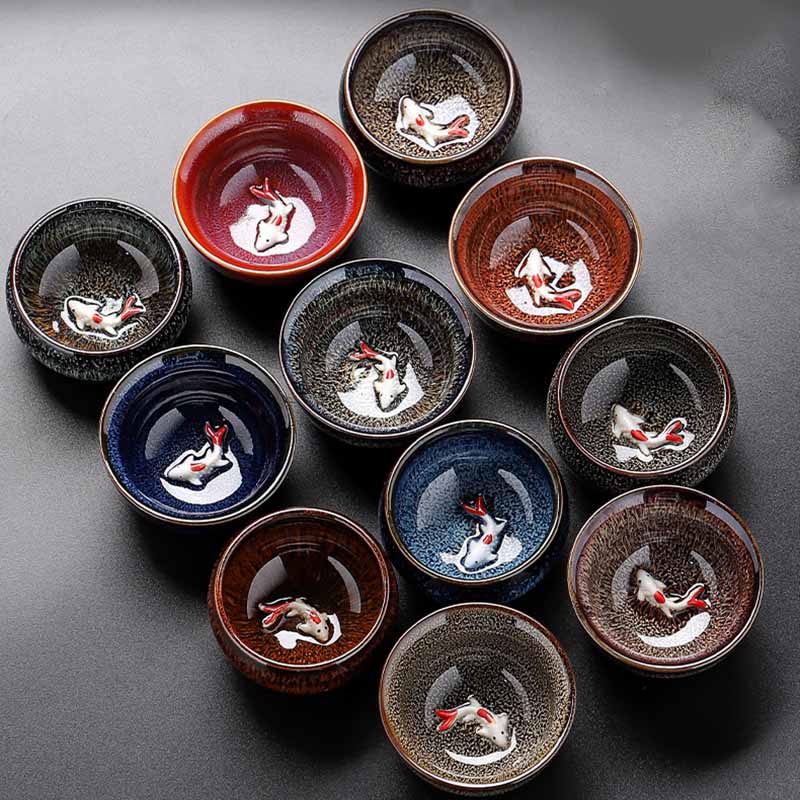 Mythstone Small Koi Fish Kiln Change Chinese Jianzhan Ceramic Teacup Kung Fu Tea Cup 60ml