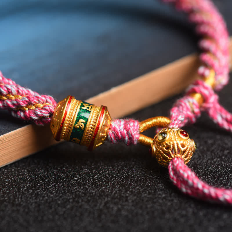 Mythstone Tibetan Handmade Luck Prayer Wheel Bead Charm Weave Colorful String Bracelet