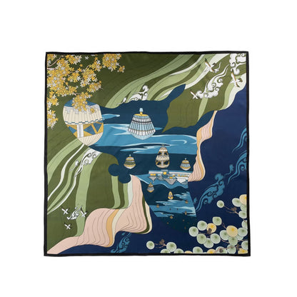 Mythstone Jungle Oil Painting Auspicious Clouds 100% Mulberry Silk Scarf Premium Grade 6A Double-sided Silk Neck Scarf