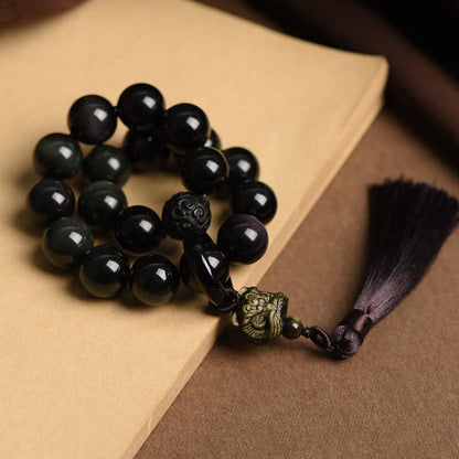 Mythstone Natural Black OMythstoneidian Lion Wrist Mala Protection Tassels Pocket Mala Car Decoration