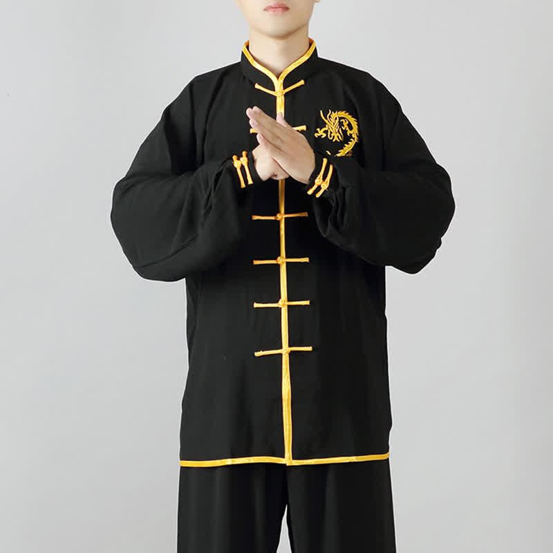 Mythstone Dragon Embroidered Qi Gong Zen Spiritual Practice Meditation Prayer Uniform Unisex Clothing Set