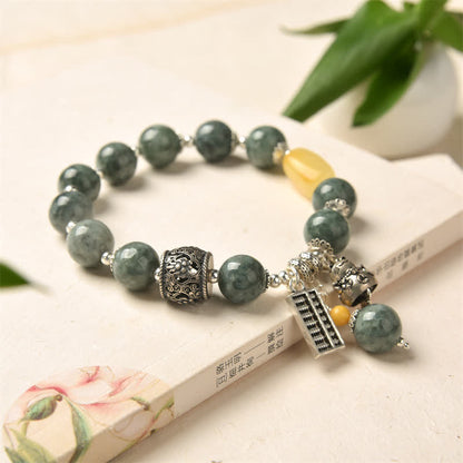 Mythstone 925 Sterling Silver Cyan Jade Amber Abacus Lucky Cat Success Bracelet